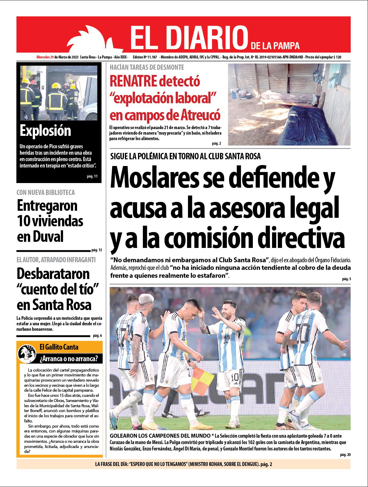Tapa de El Diario en papel  mieacutercoles 29 de marzo de 2023